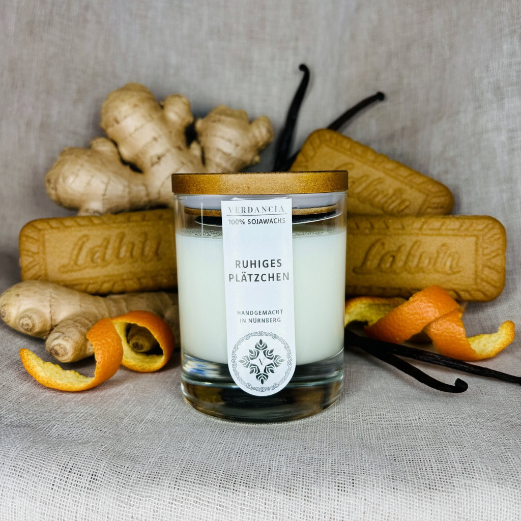 Ruhiges Plätzchen | Duftkerze Sojawachs – Zimt, Vanille und Ingwer – für Ruhe & Zuhause