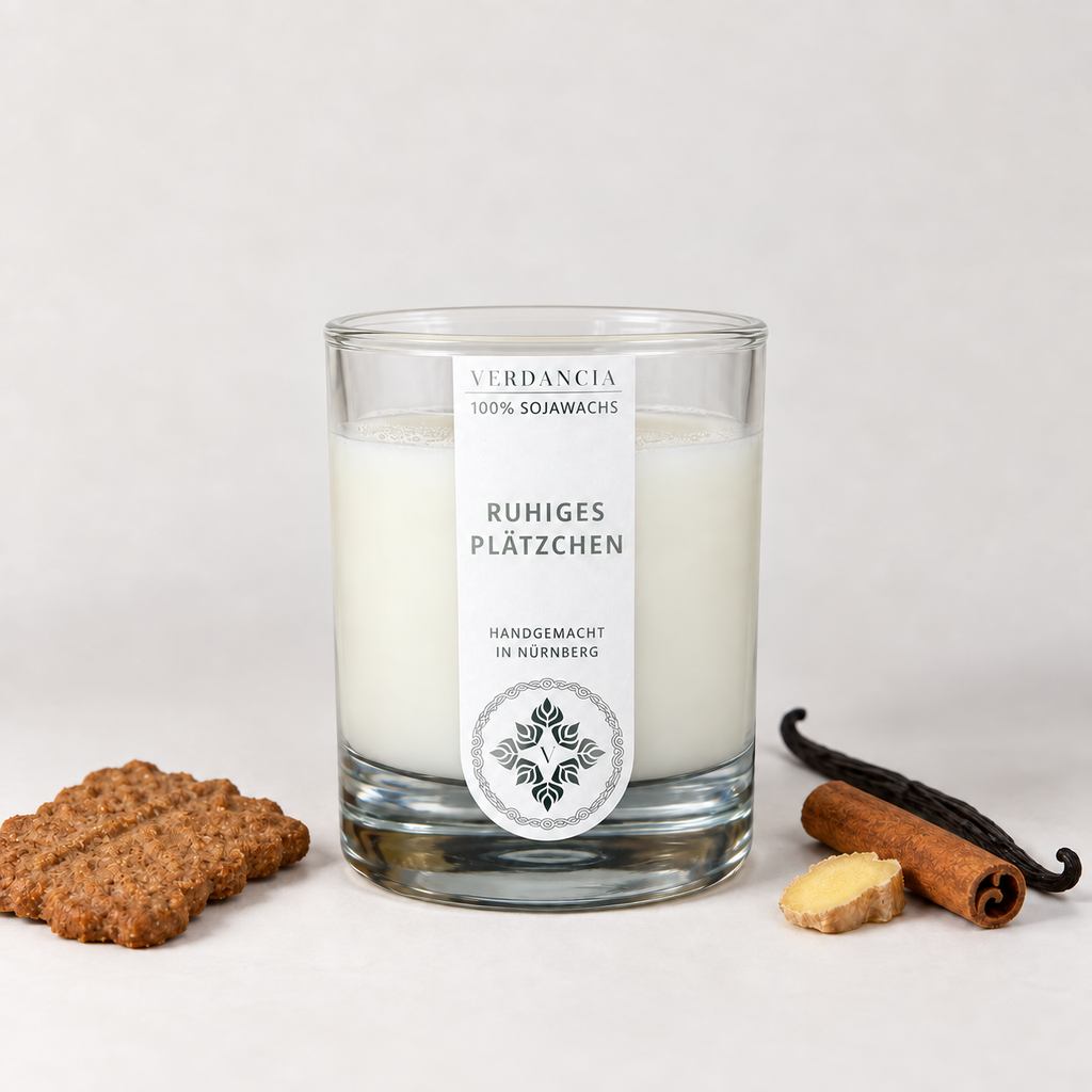 Ruhiges Plätzchen | Duftkerze Sojawachs – Zimt, Vanille und Ingwer – für Ruhe & Zuhause