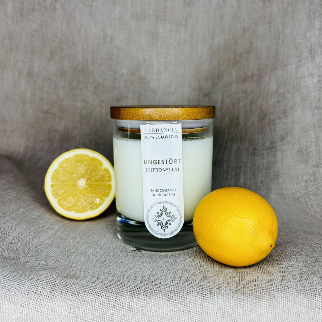 Ungestört (Citronella) | Duftkerze Sojawachs – Citronella – gegen Mücken – frischer Zitrus Duft – Outdoor Kerze