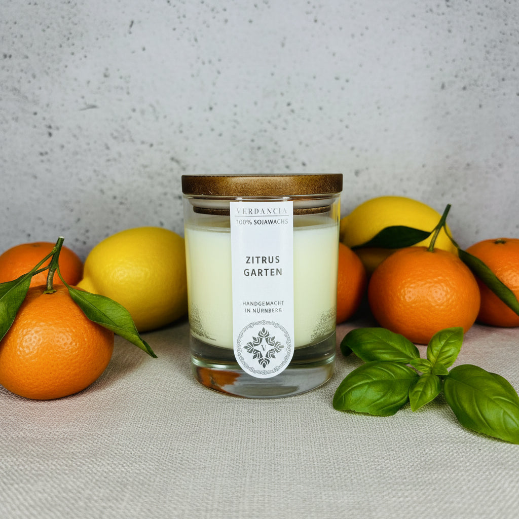 Zitrusgarten | Duftkerze Sojawachs – Limette, Mandarine und Basilikum – frisch & belebend