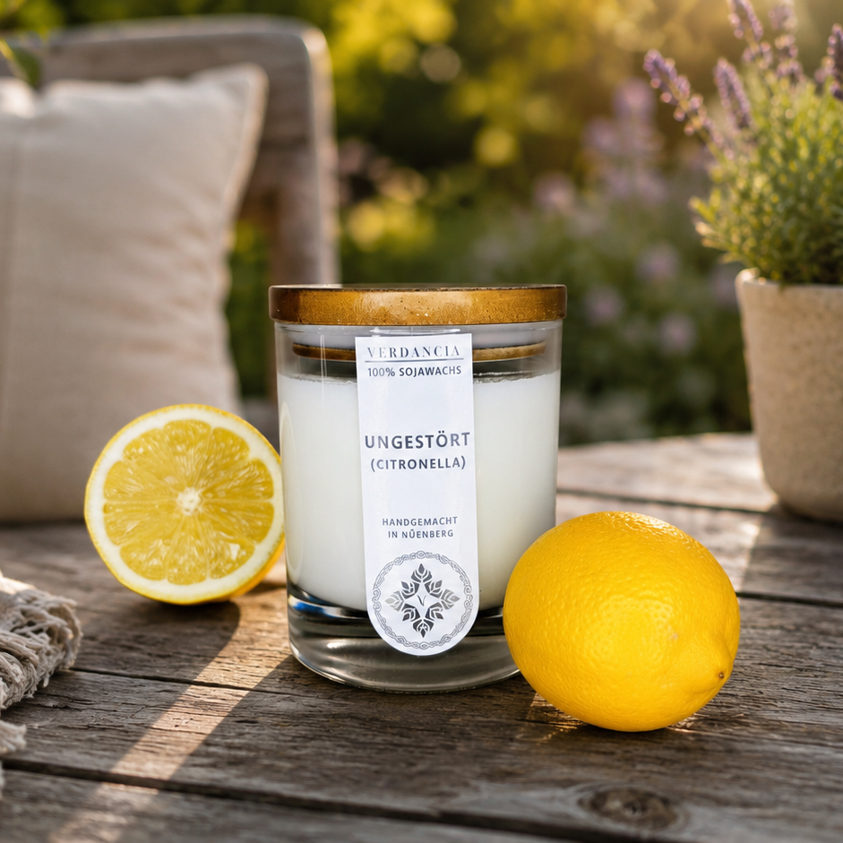 Ungestört (Citronella) | Duftkerze Sojawachs – Citronella – gegen Mücken – frischer Zitrus Duft – Outdoor Kerze