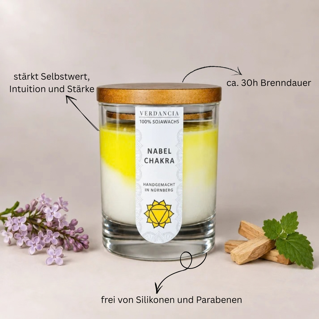 Nabelchakra | Duftkerze Sojawachs – Meditation – entspannend – Chakra Kerze Solarplexus (gelb)