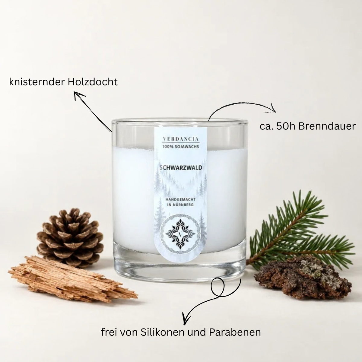 Schwarzwald | Duftkerze Sojawachs mit Holzdocht – Erdig, Holzig - 260g