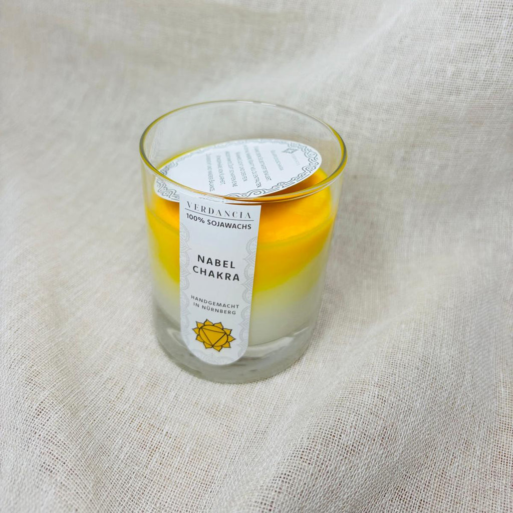 Nabelchakra | Duftkerze Sojawachs – Meditation – entspannend – Chakra Kerze Solarplexus (gelb)