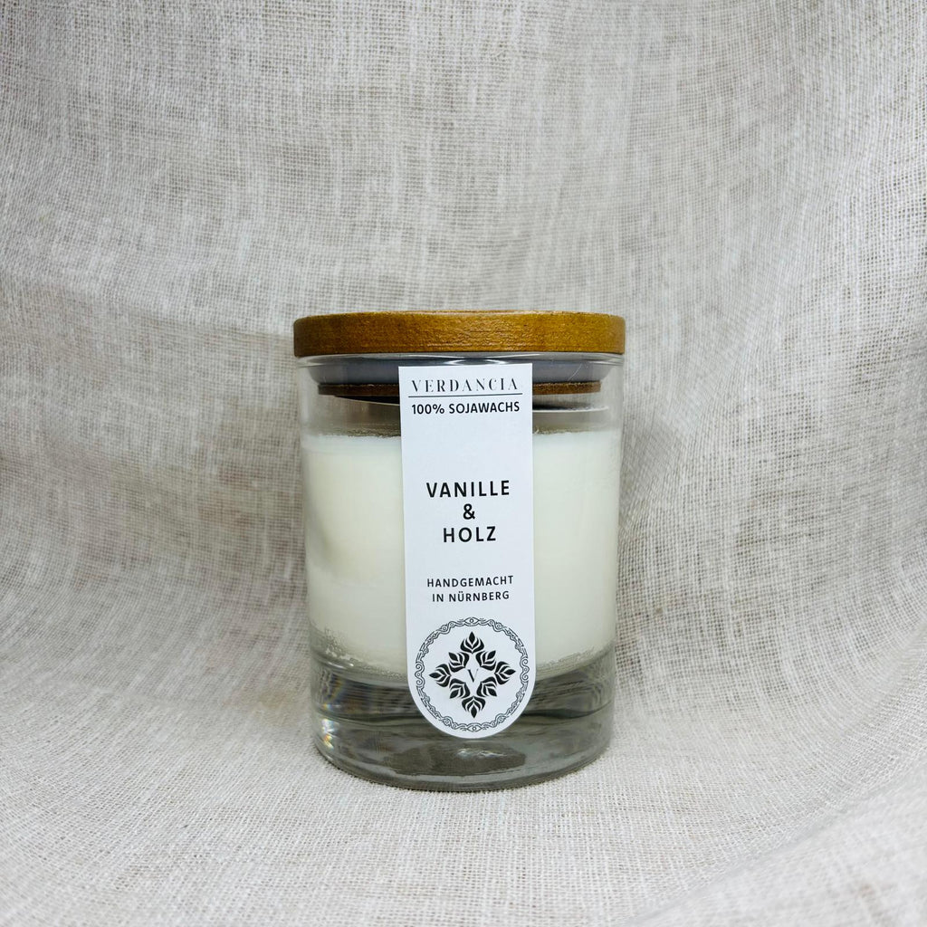 Vanille & Holz | Duftkerze Sojawachs – Vanille, Patchouli und Sandelholz – warm & gemütlich