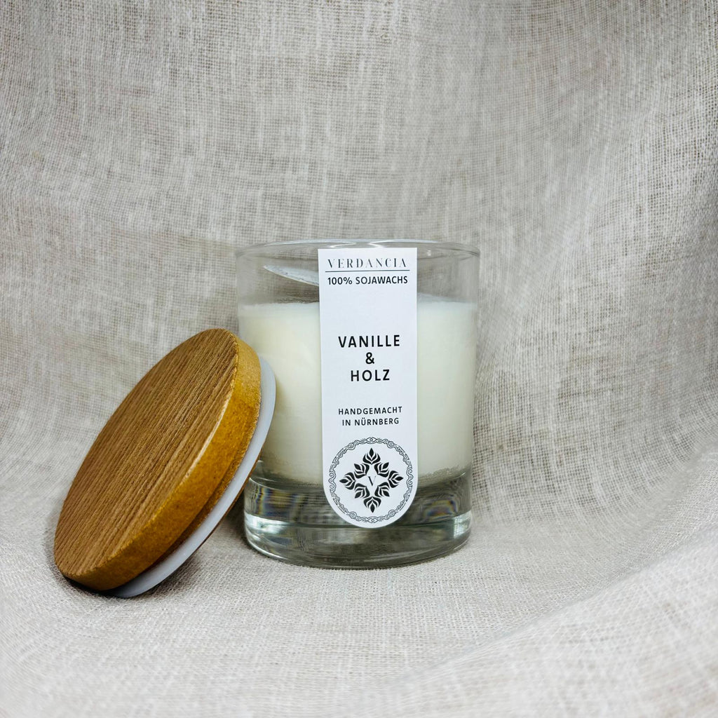 Vanille & Holz | Duftkerze Sojawachs – Vanille, Patchouli und Sandelholz – warm & gemütlich