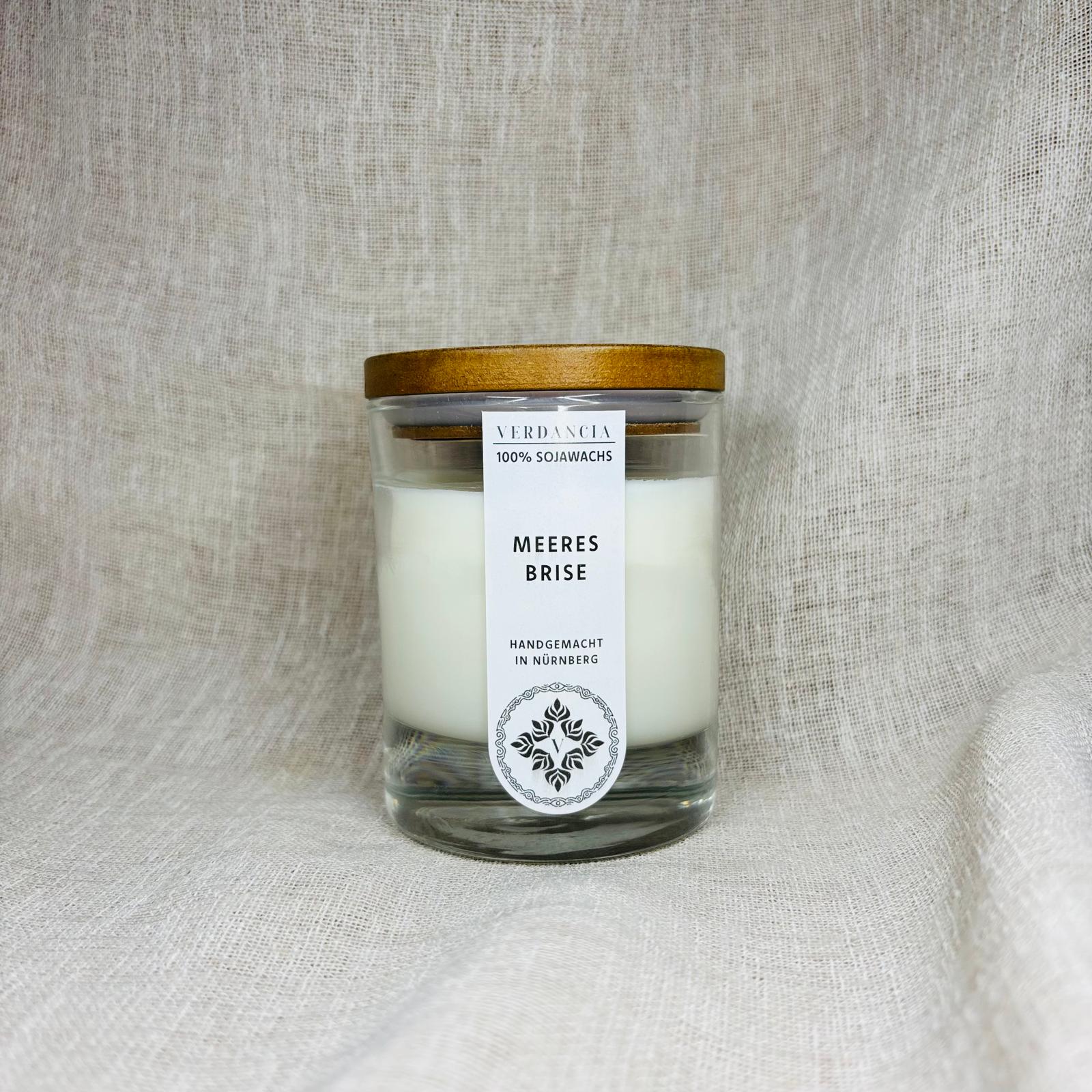 Soja Duftkerze - "Meeresbrise" - Holz, Salbei und Meersalz