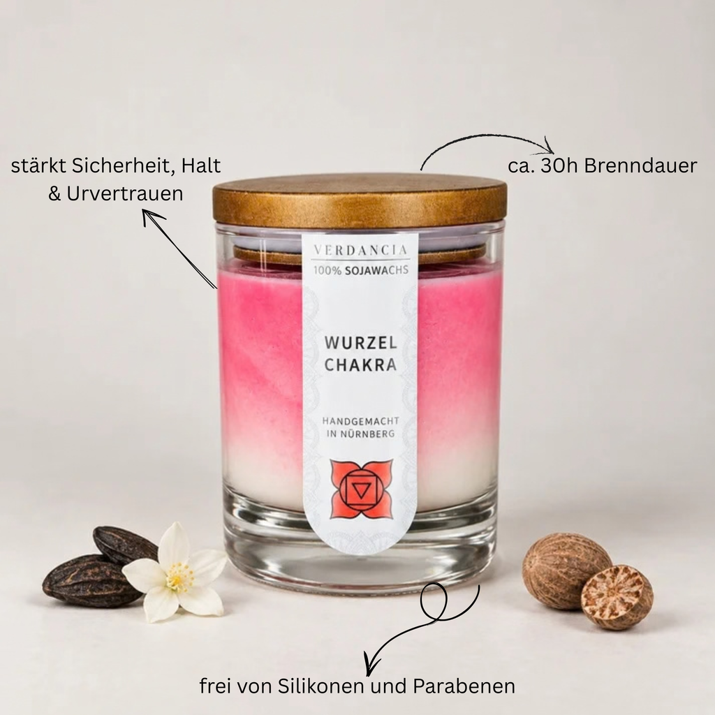 Wurzelchakra | Duftkerze Sojawachs – Meditation – entspannend – Chakra Wurzel (rot)